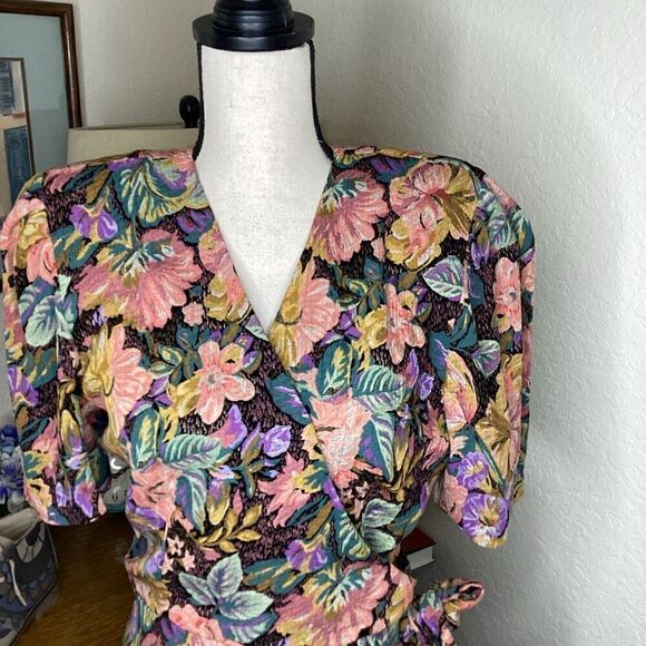 Phoebe Vintage 80’s Layered Faux Wrap Sheath Dress Size 10 - Picture 4 of 14